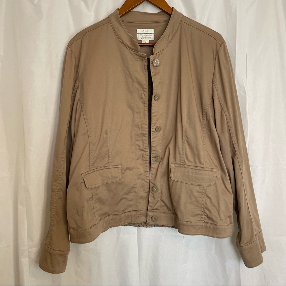 CHRISTOPHER & BANKS Women’s Tan Brown Button Up‎ Smocked Moto Jacket Size XL